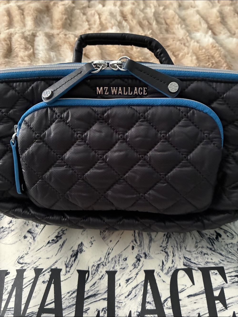 NWT MZWallace LIMITED EDITION X SPLITS59 Black/Blue Trim Accordion Cosmetic Bag. - Picture 3 of 10